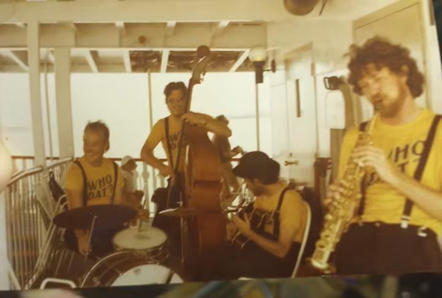 The Who Dat Band performing aboard the Natchez Steamboat during the 1984 World’s Fair in New Orleans